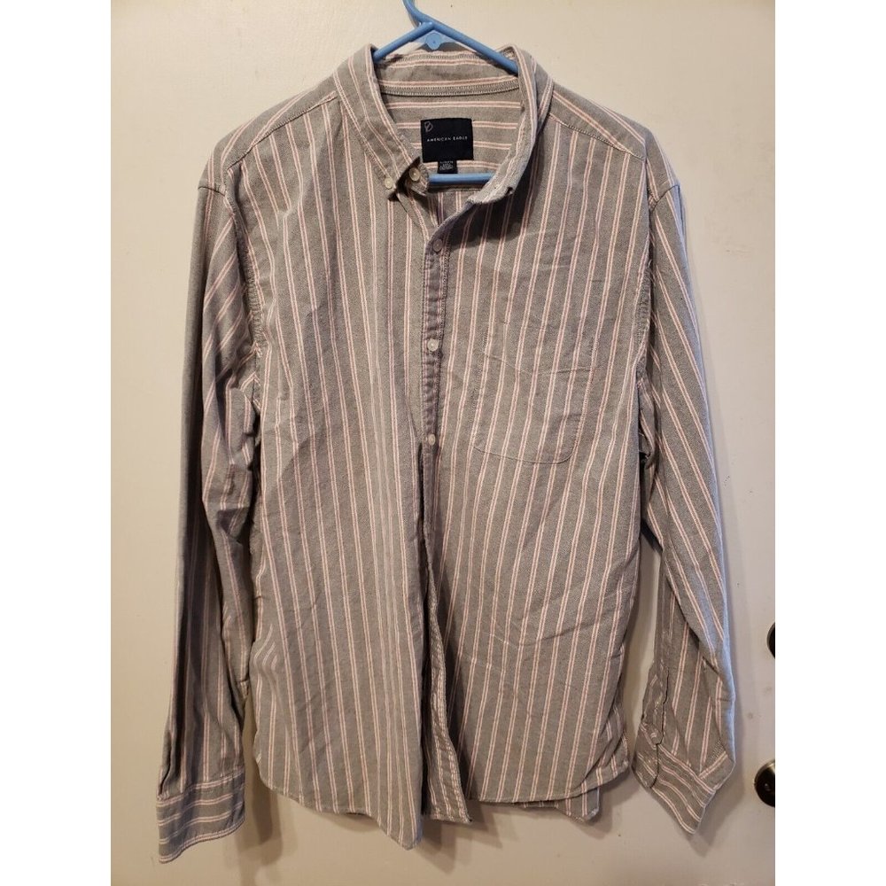 Men's XL American Eagle button down long‎ sleeve shirt: Blue & Red striped print